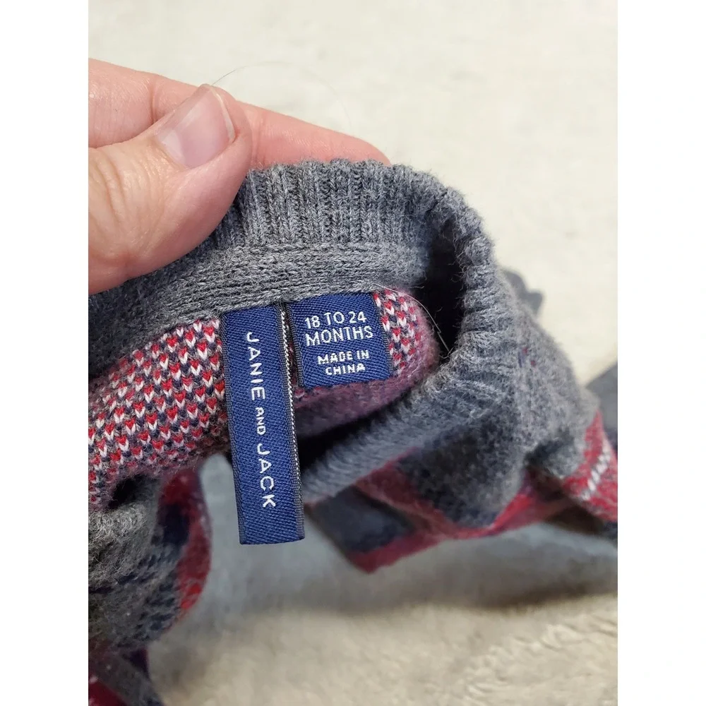 Janie and Jack Red‎ Gray Plaid Casual Classic Knit Sweater Baby Boy 18 24 months